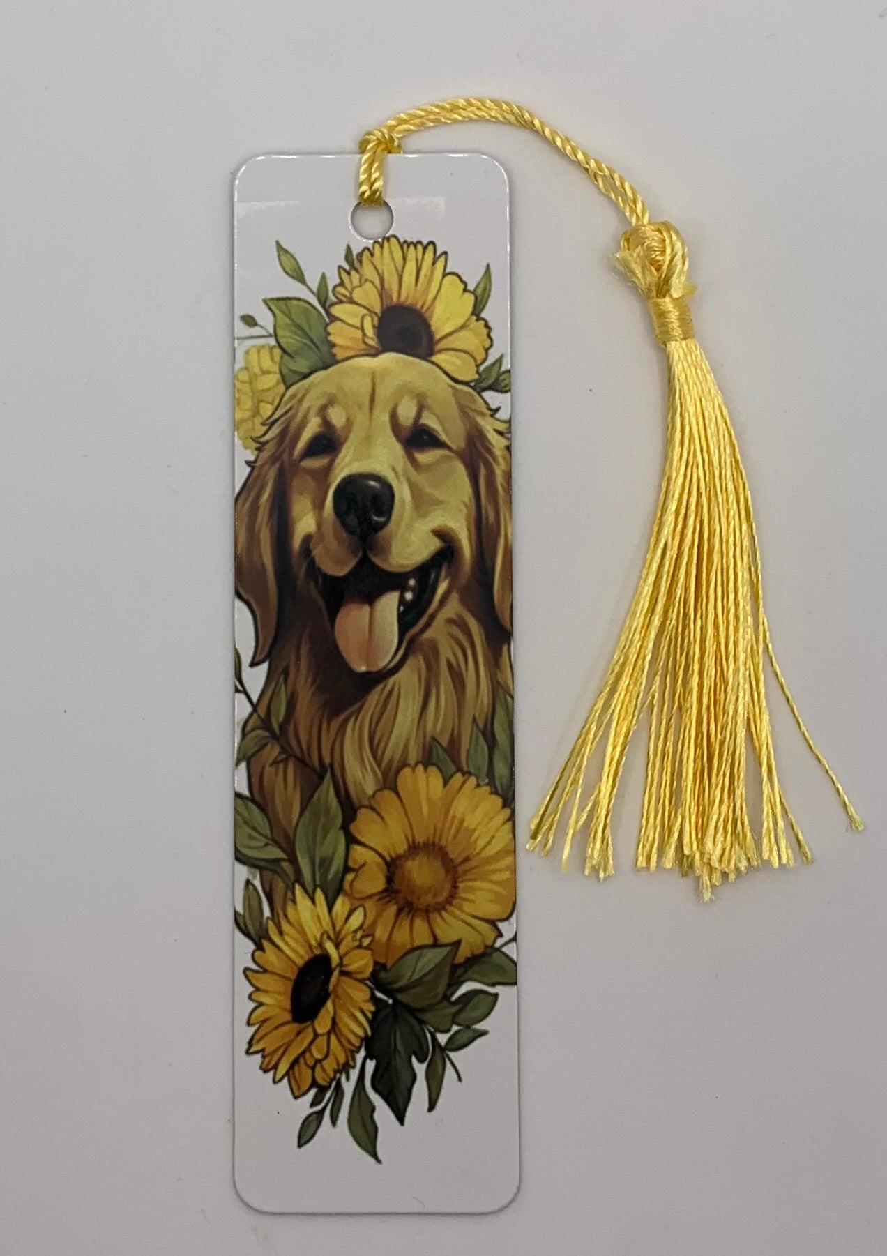 Golden Retriever with Sunflowers Bookmark