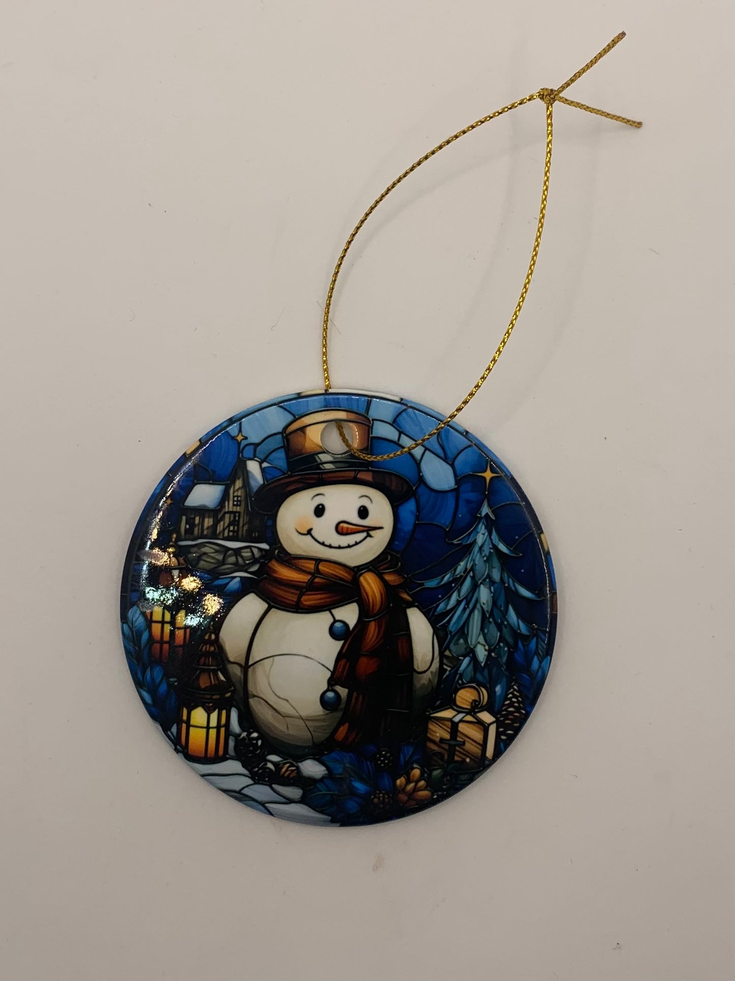 Stained Glass Snowman Christmas Ceramic Ornament