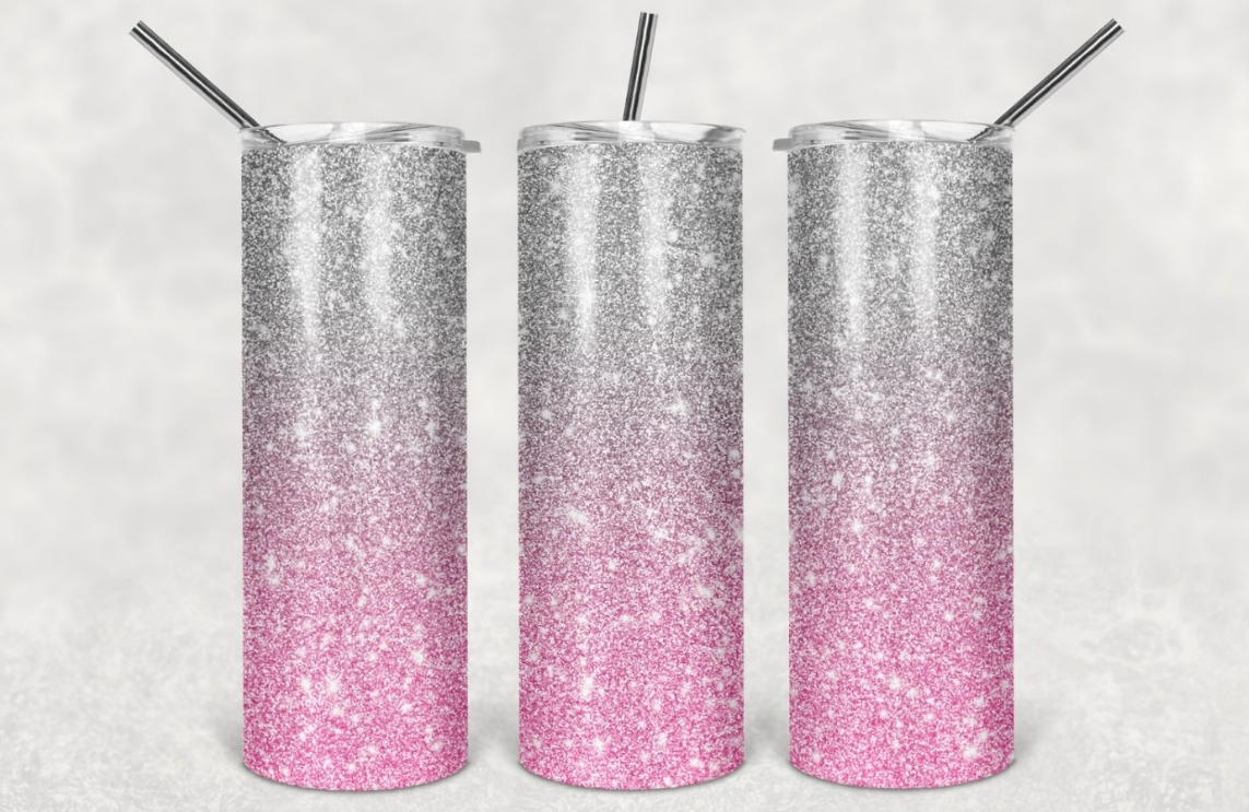 Pink and gray glitter 20oz Skinny Tumbler