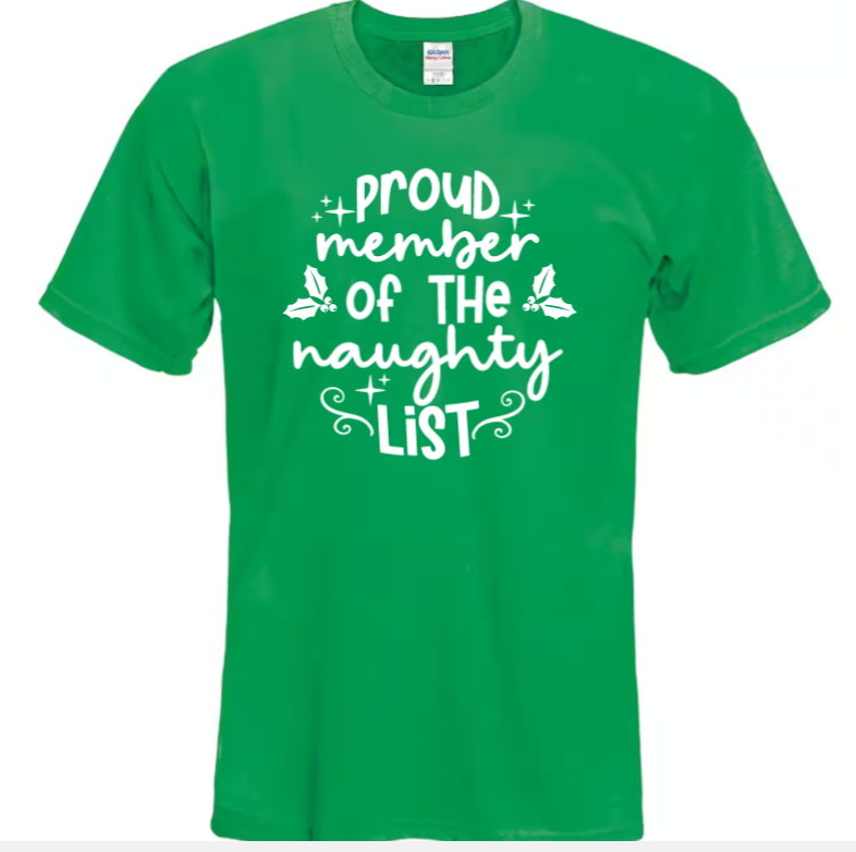 Proud member of the naughty list adult t-shirt
