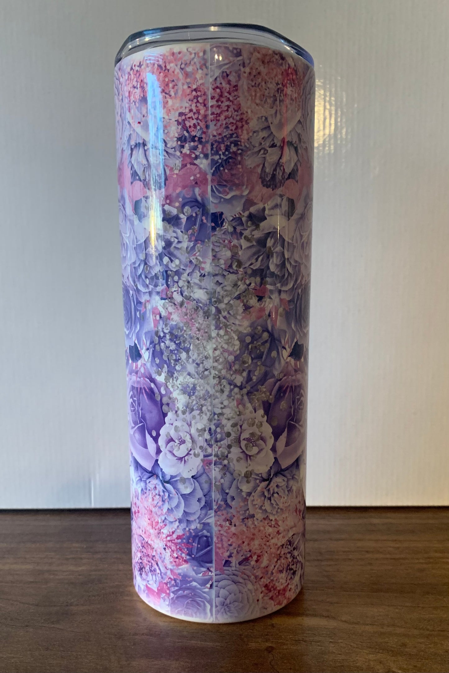 Faith cross with purple flowers 20oz Skinny Tumbler