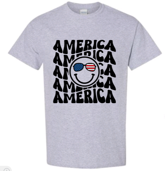 America smiley face adult t-shirt