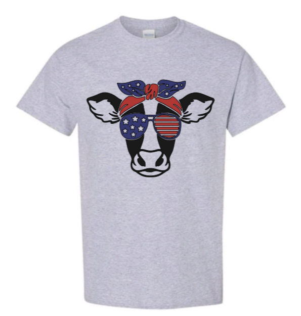 4th of July cow adult t-shirt