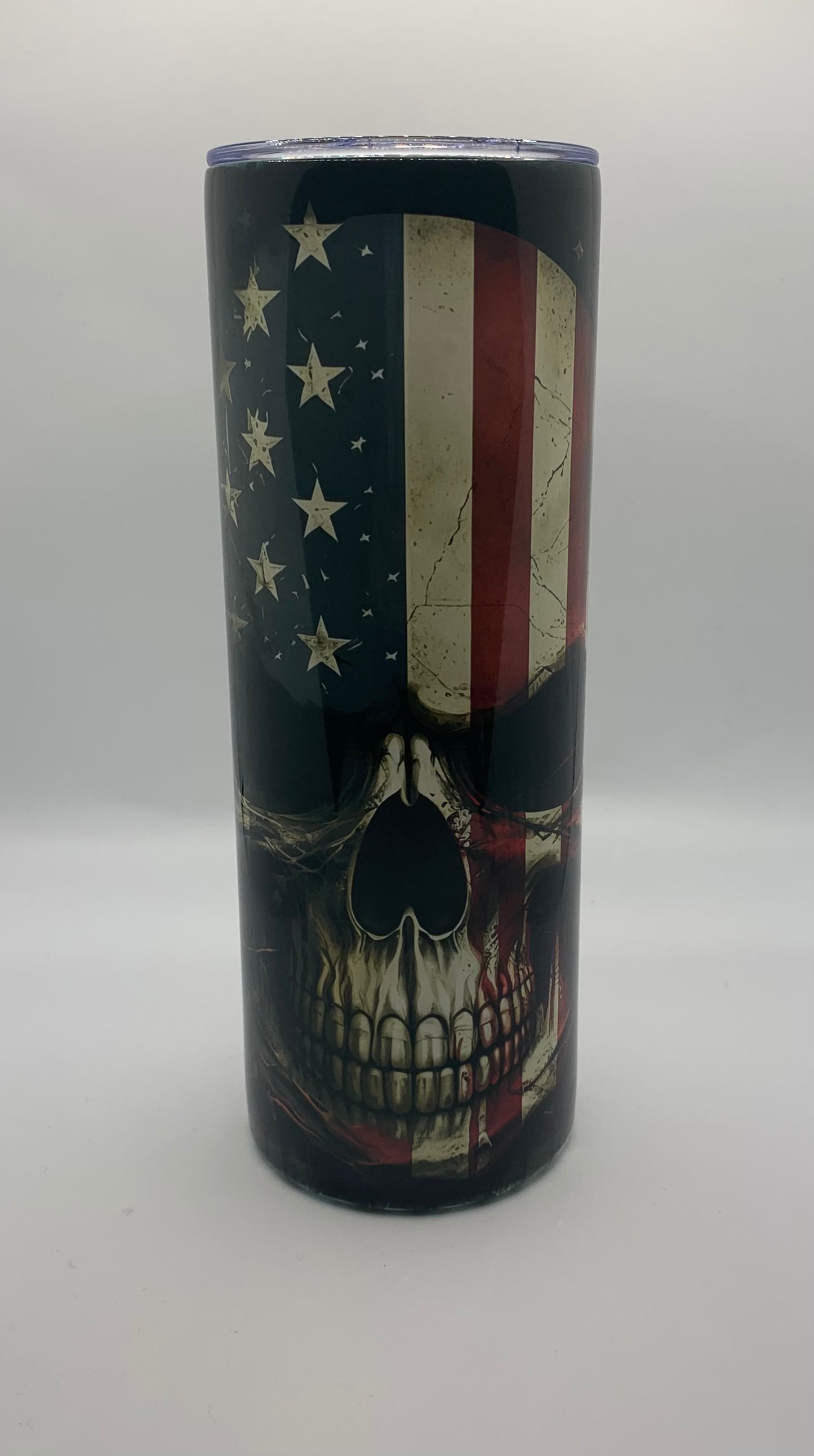 USA flag skull 20oz Skinny Tumbler