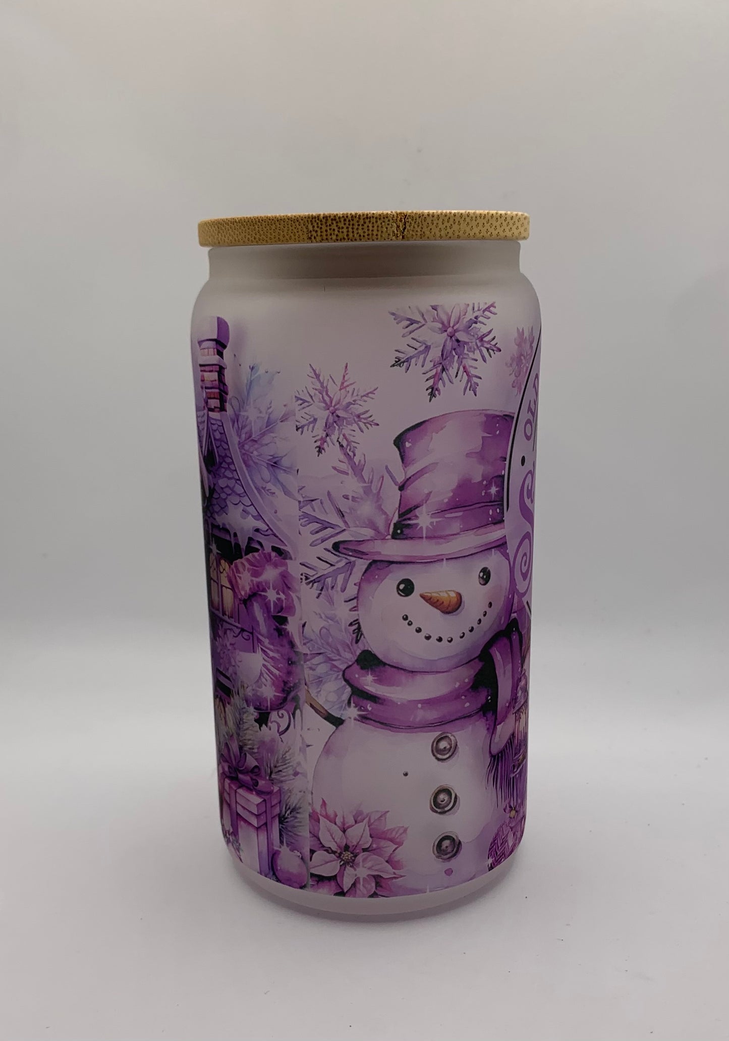 Purple Christmas 16oz Glass jar tumbler