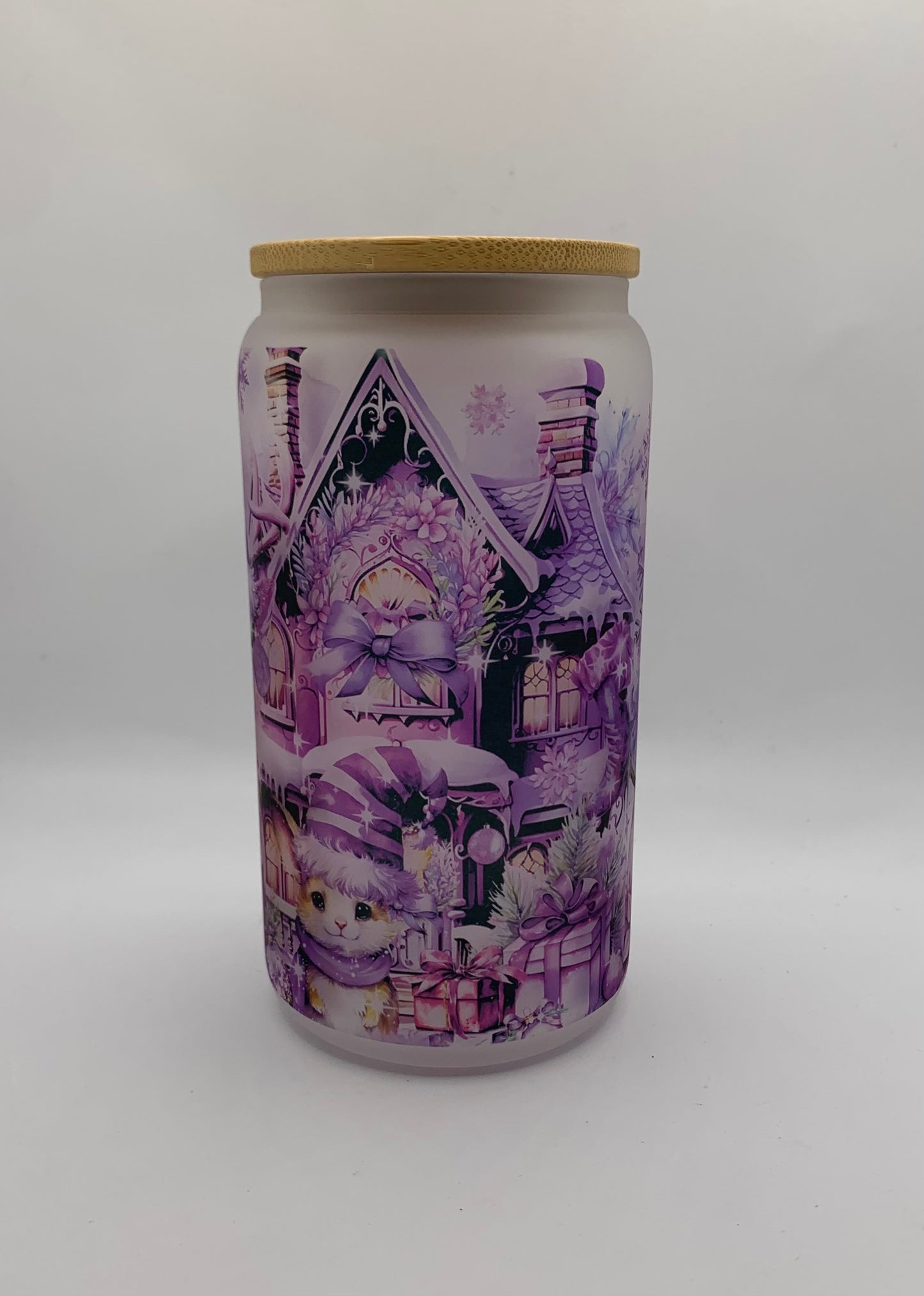 Purple Christmas 16oz Glass jar tumbler