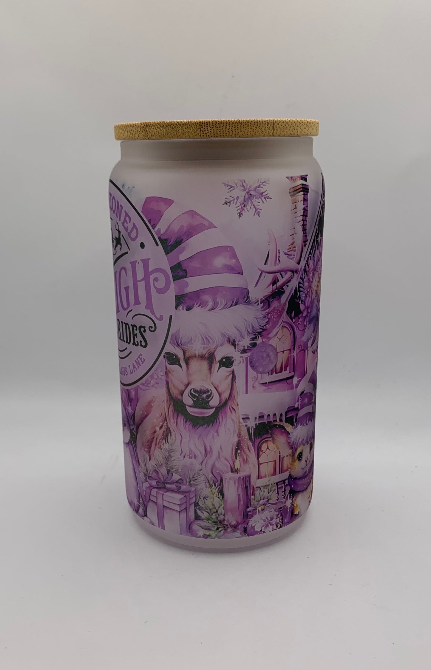 Purple Christmas 16oz Glass jar tumbler