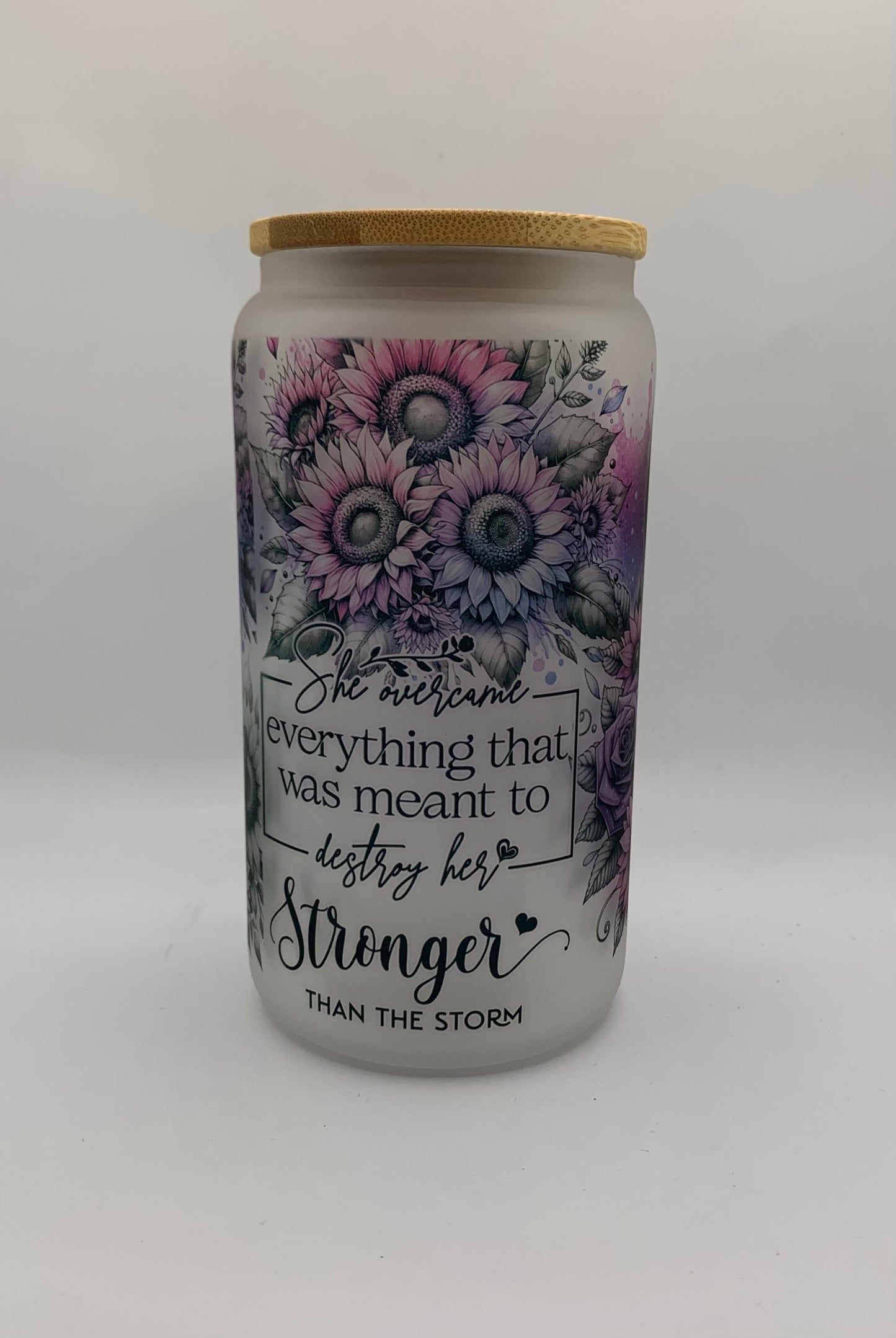 She overcame everything that was meant to destroy her tattooed woman 16oz Glass jar tumbler