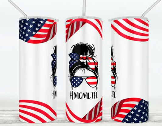 Mom life American flag 20oz Skinny Tumbler