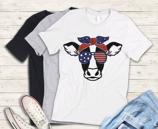 4th of July cow adult t-shirt