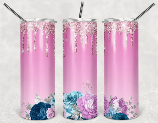 Pink and flowers 20oz Skinny Tumbler