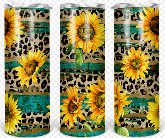 Rustic, cheetah, and sunflowers 20oz Skinny Tumbler