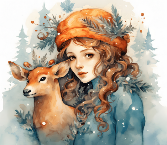 Christmas deer and girl 20oz Skinny Tumbler