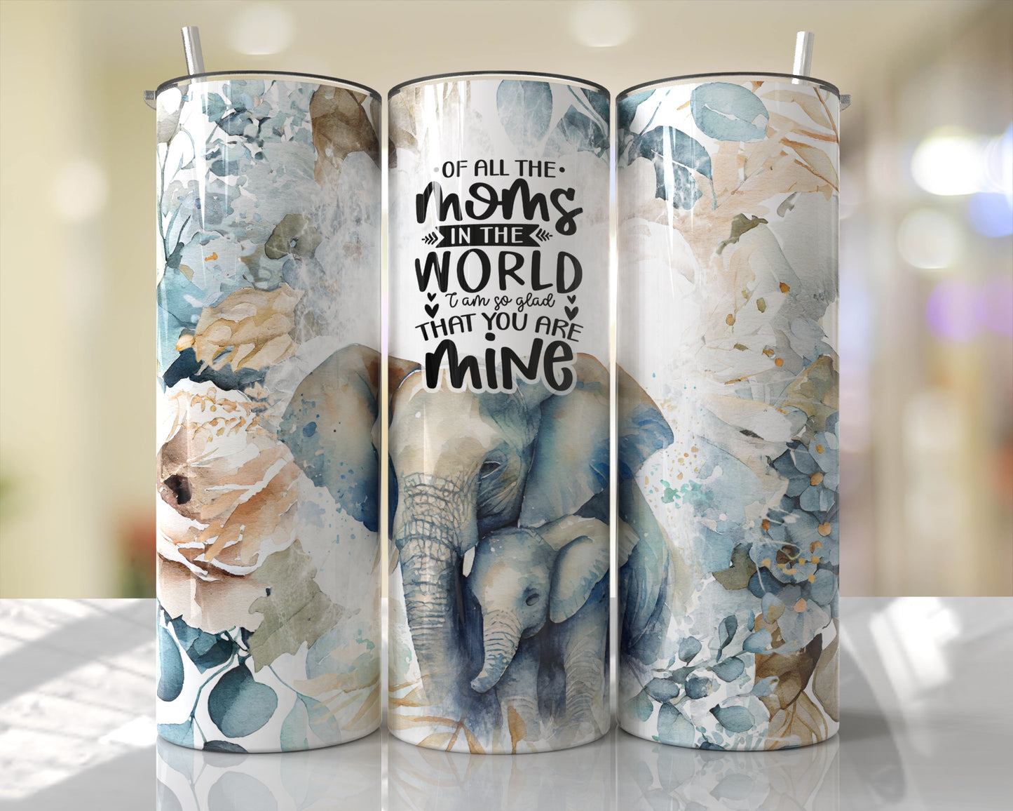 Of all the moms in the world elephant 20oz Skinny Tumbler