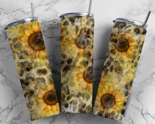 Sunflower and Cheetah 20oz Skinny Tumbler