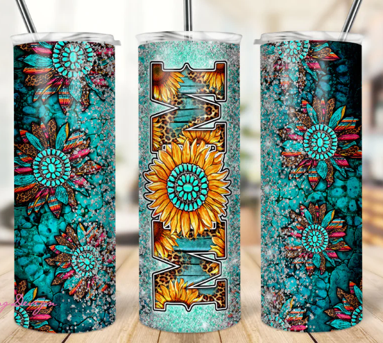 Mom Western Sunflower Turquoise 20oz Skinny Tumbler