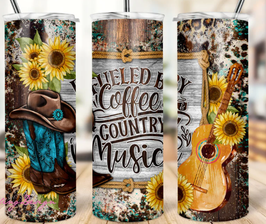 Fueled by coffee and country music 20oz Skinny Tumbler