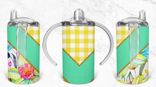 12oz Yellow checkered, blue, and floral Kids Skinny Tumbler