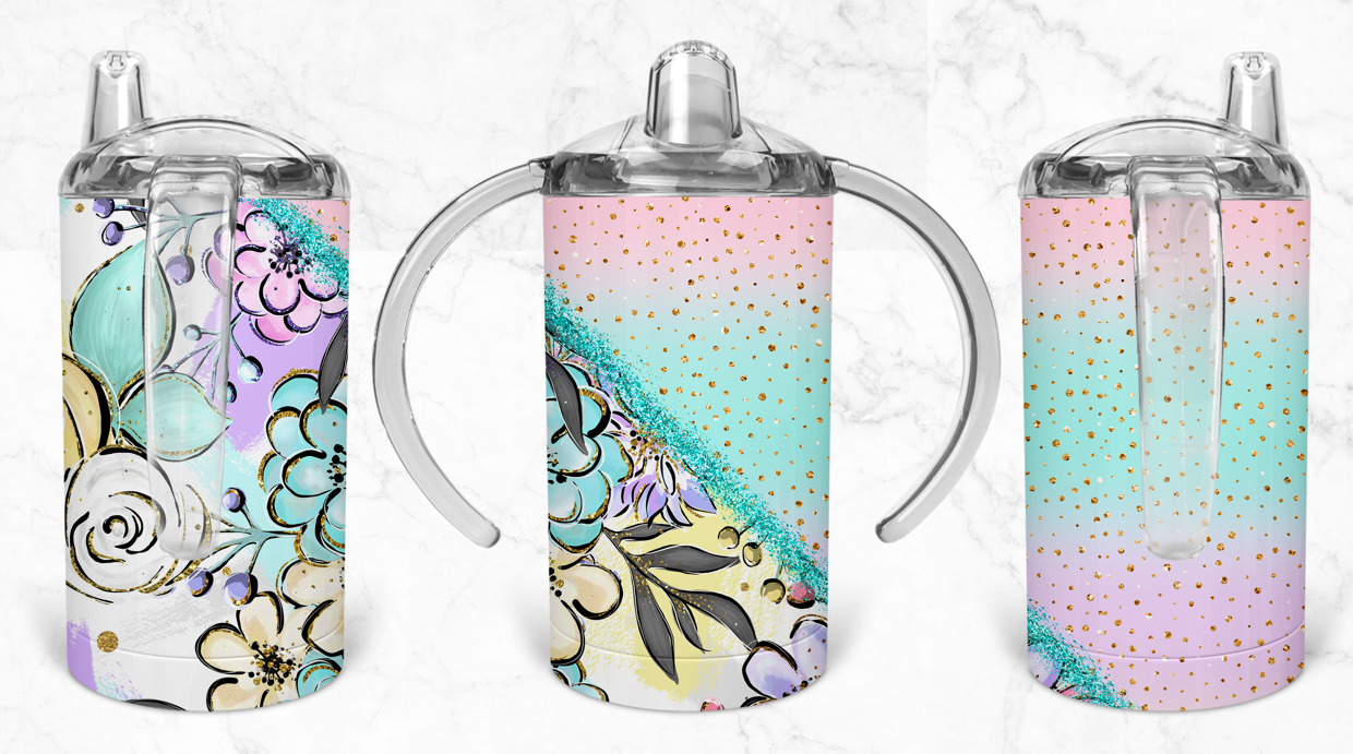 12oz Pink, Blue, and Purple Floral Kids Skinny Tumbler