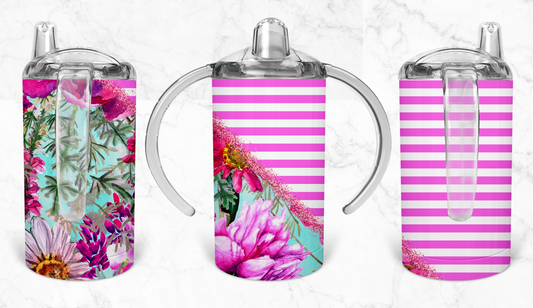 12oz Pink Stripes and Floral Kids Skinny Tumbler