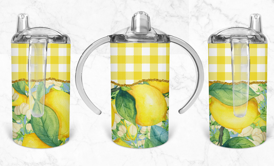 12oz Yellow Checkered Lemon Kids Skinny Tumbler