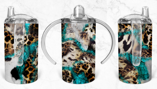 12oz Leopard Turquoise Cow Kids Skinny Tumbler