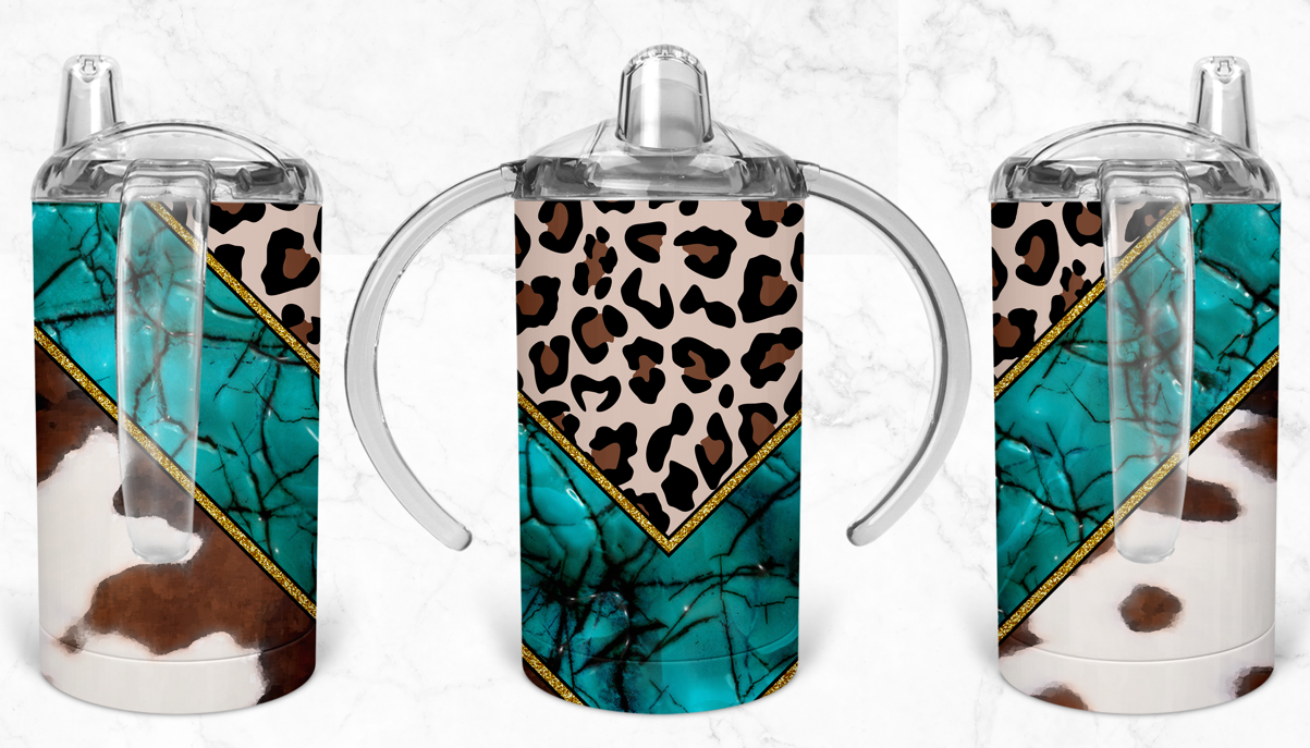 12oz Turquoise, Cow, and Leopard Kids Skinny Tumbler