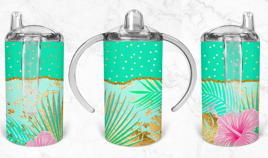 12oz Flower and Teal Kids Skinny Tumbler