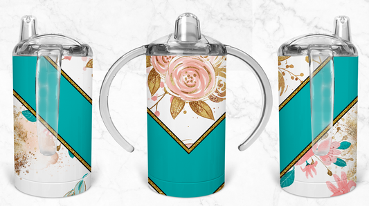 12oz Teal Floral Kids Skinny Tumbler