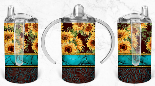 12oz Turquoise and Sunflower Kids Skinny Tumbler