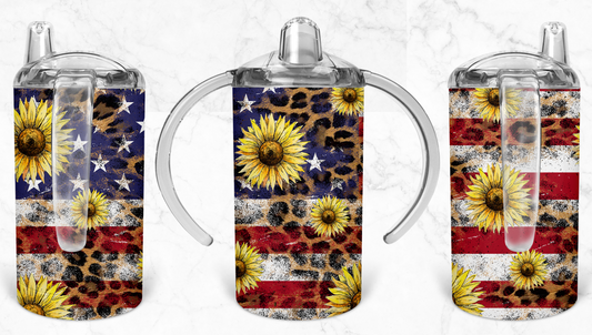 12oz USA Flag and Sunflower Kids Skinny Tumbler