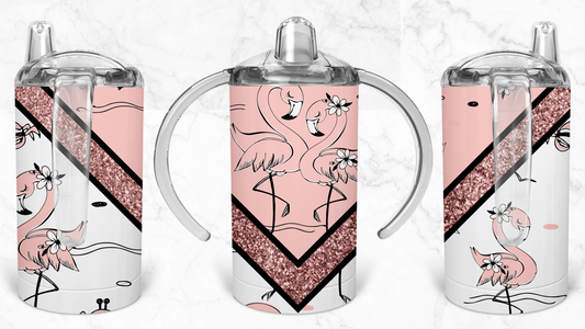 12oz Pink Flamingo and White Kids Skinny Tumbler