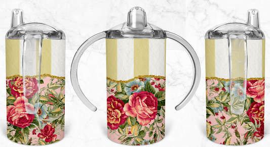 12oz Vintage Flowers and Stripes Kids Skinny Tumbler