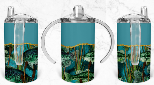 12oz Blue and Green Fish Kids Skinny Tumbler