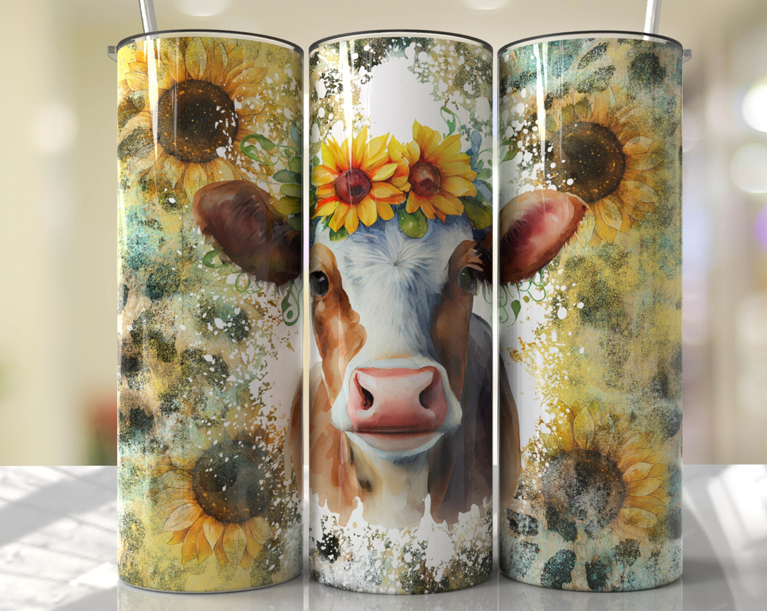 Cow with sunflower 20oz Skinny Tumbler