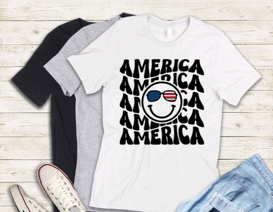 America smiley face adult t-shirt